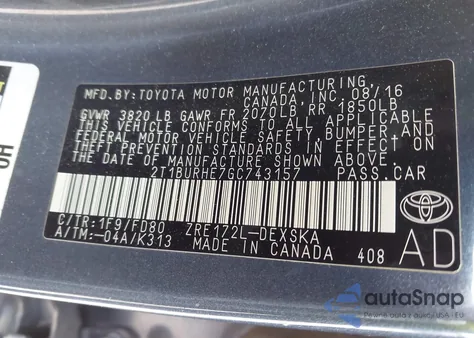 2016 Toyota Corolla S Plus из США, поврежденный, VIN 2T1BURHE7GC743157